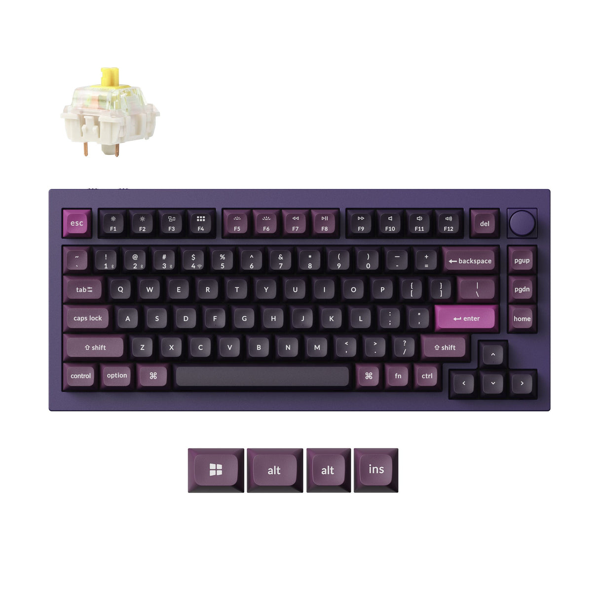 Keychron Q1 Max QMK/VIA Wireless Custom Mechanical Keyboard 75% Layout Aluminum Purple Fully Assembled Knob for Mac Windows Linux Gateron Jupiter Banana