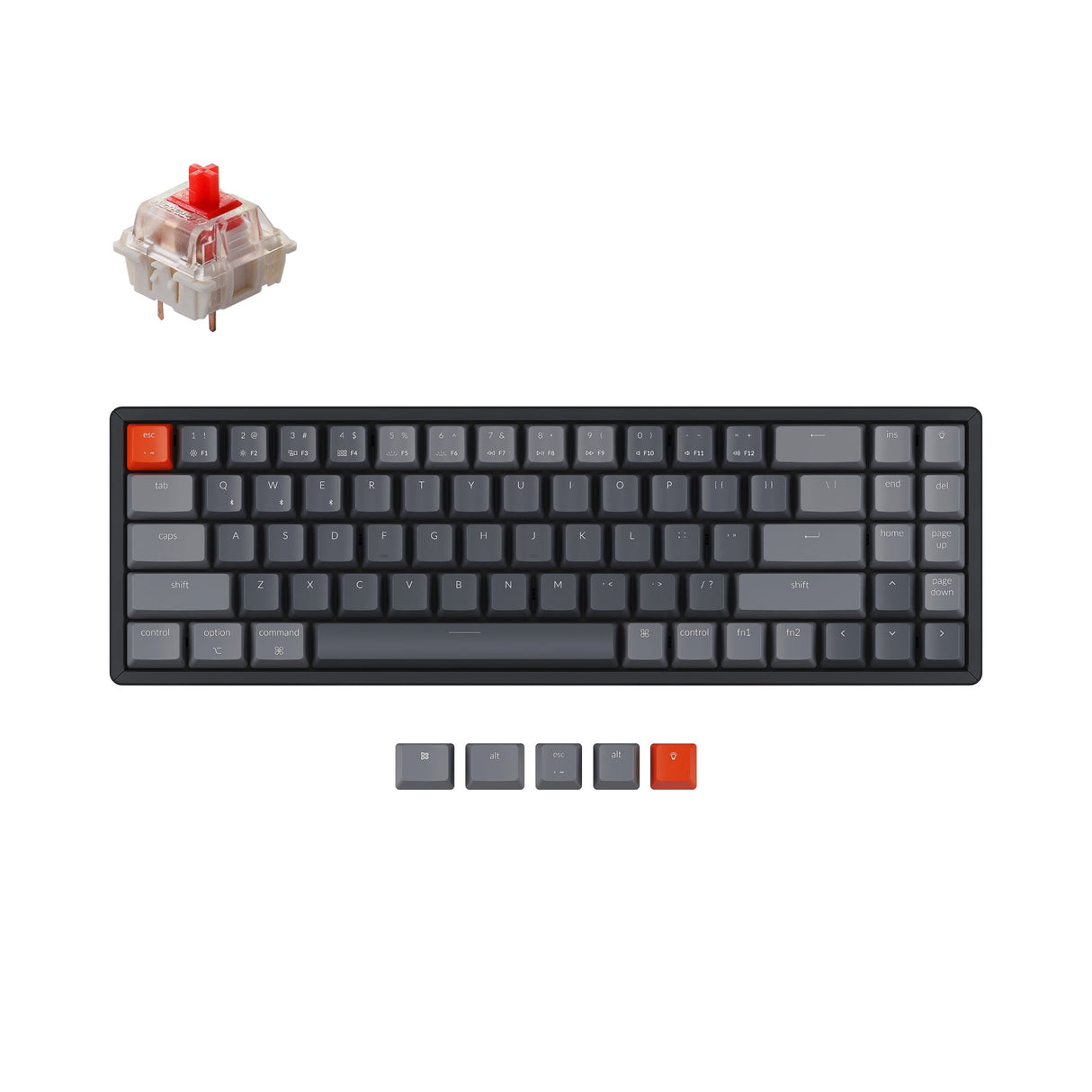 Keychron K14 70 percent layout aluminum wireless mechanical keyboard for Mac Windows with hot-swappable Gateron mechanical red switches compatible with Cherry Kailh and Panda switches