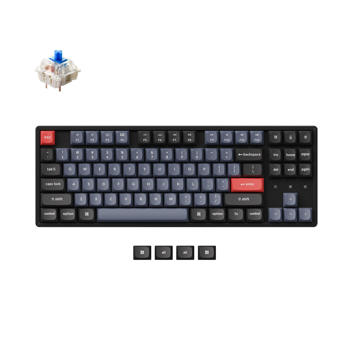 Keychron K8 Pro QMK/VIA Wireless Mechanical Keyboard for Mac and Windows PBT keycaps with PCB screw-in stabilizer and hot-swappable Gateron G Pro mechanical blue switch aluminum frame