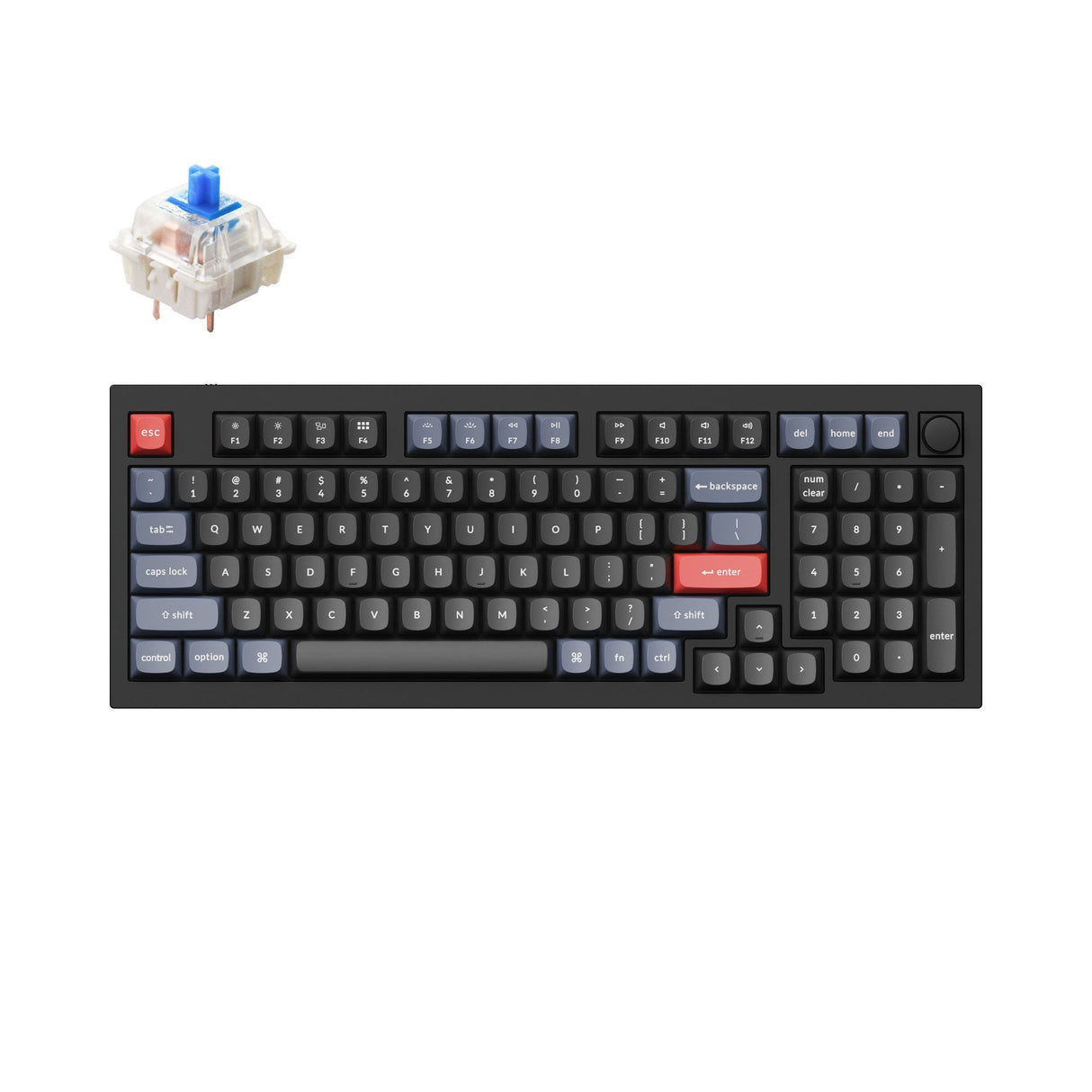 Keychron Q5 QMK VIA custom mechanical keyboard 1800 compact 96 percent layout full aluminum black frame B knob for Mac Windows RGB backlight with hot swappable Gateron G Pro switch blue