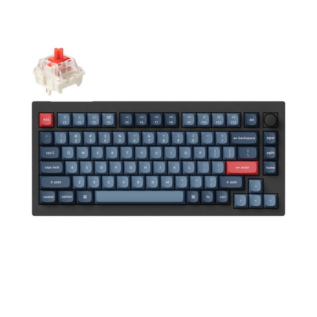 Keychron V1 Max QMK/VIA Wireless Custom Mechanical Keyboard 75% Layout Fully Assembled Knob for Mac Windows Linux Gateron Jupiter Red