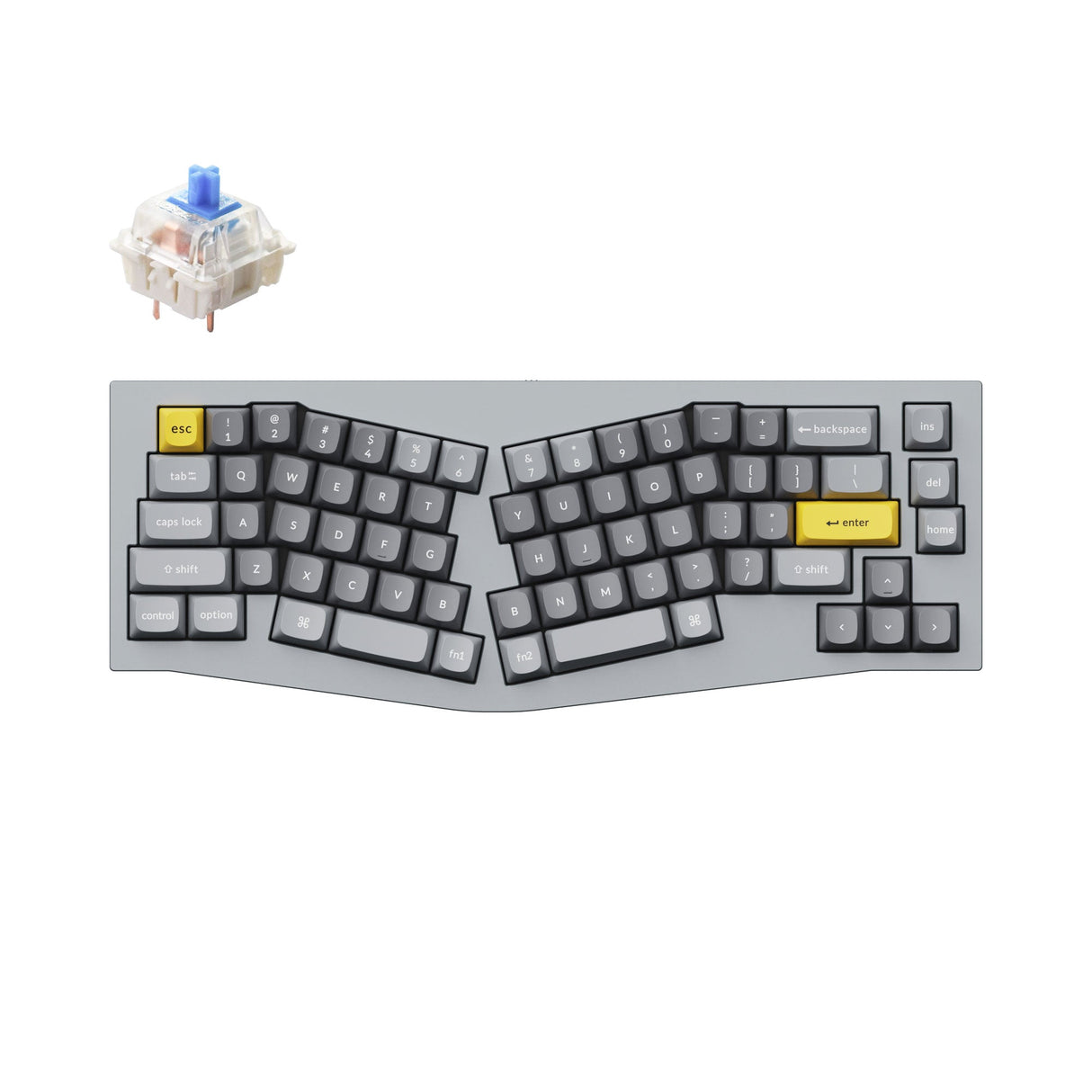 Keychron Q8 QMK/VIA custom mechanical keyboard Alice layout full aluminum frame for Mac Windows Linux fully assembled grey Gateron G Pro switch blue